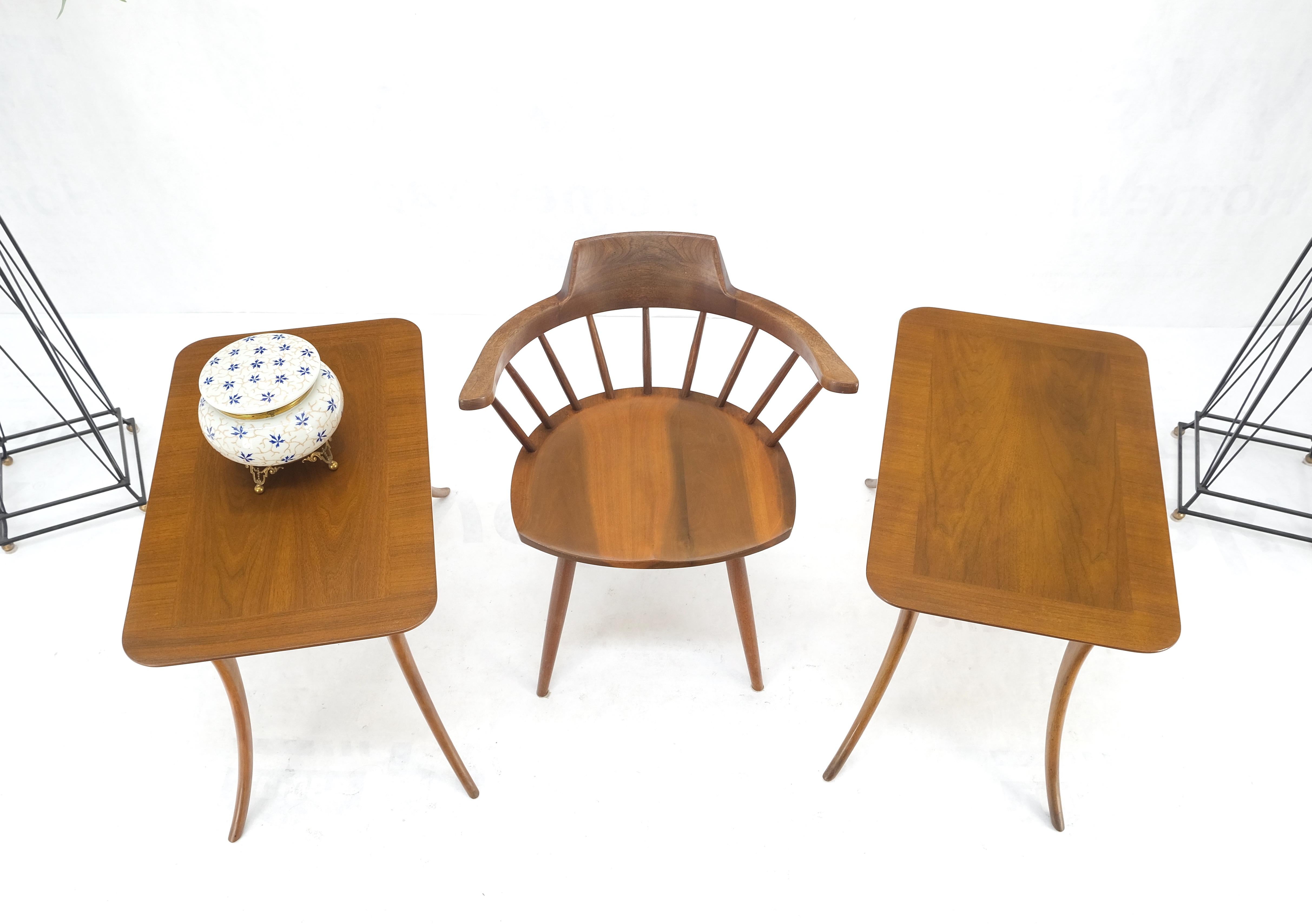 Mid-Century Modern Pair of Rectangle Light Walnut Klismos End Side Tables by Gibings for Widdicomb For Sale