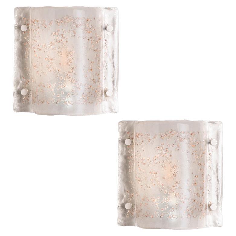 Pair of Rectangle White Wall Light in the Style of Mazzega, 1970s For Sale