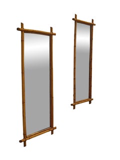 Pair of Rectangular Bamboo Wall Mirrors, Iraly 1960s