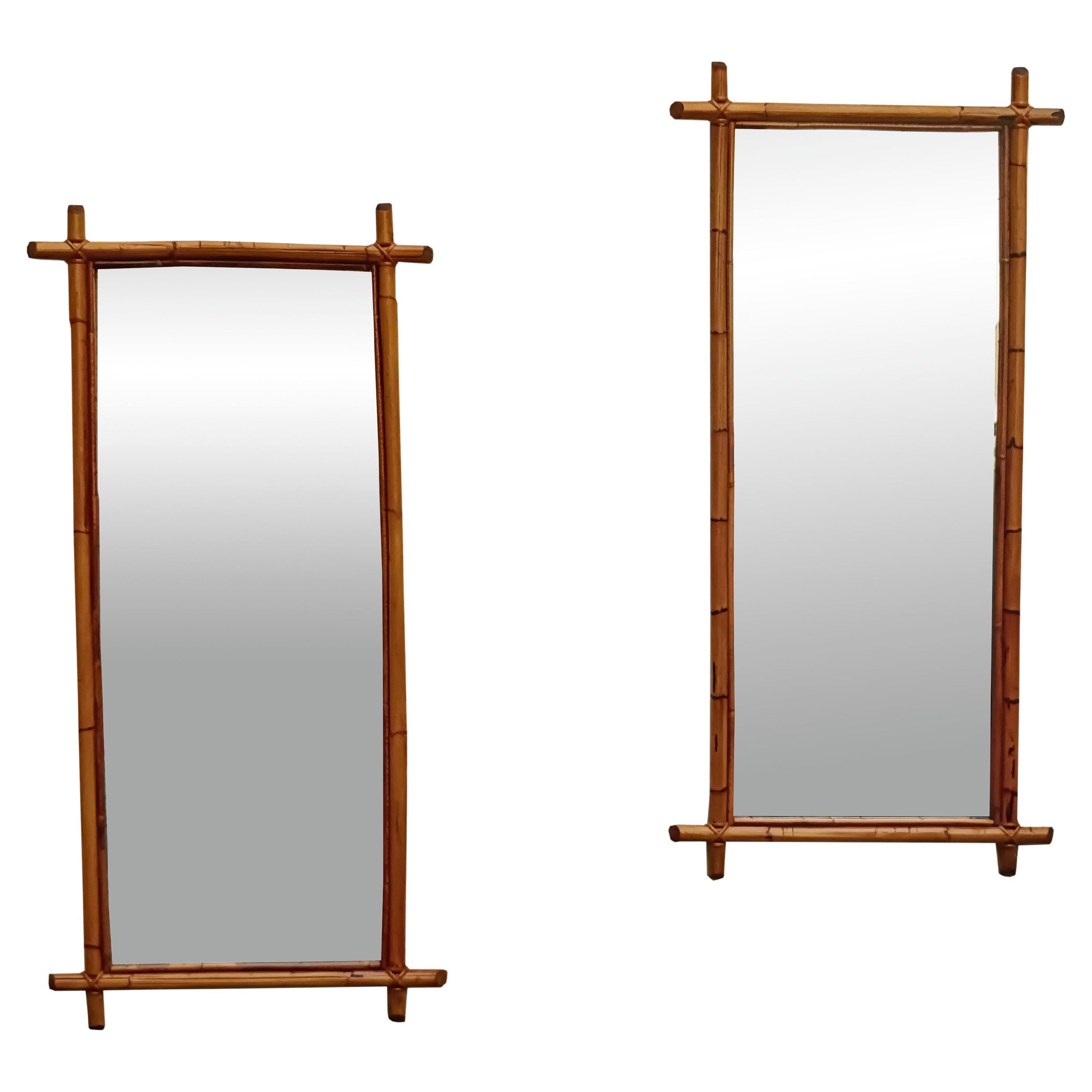 Pair of Rectangular Bamboo Wall Mirrors, Iraly 1960s