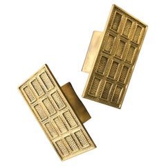 Pair of Rectangular Brass Push-Pull Door Handles, Italy
