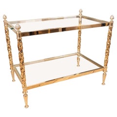 Pair of rectangular brass two tier side tables