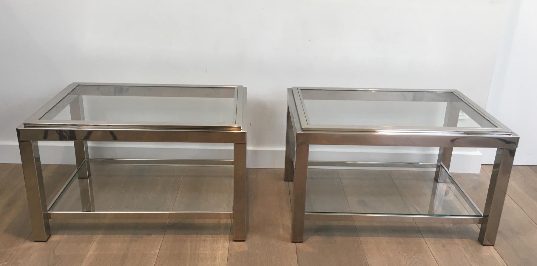 Pair of Rectangular Chrome Side Tables. French, Circa 1970 For Sale 7