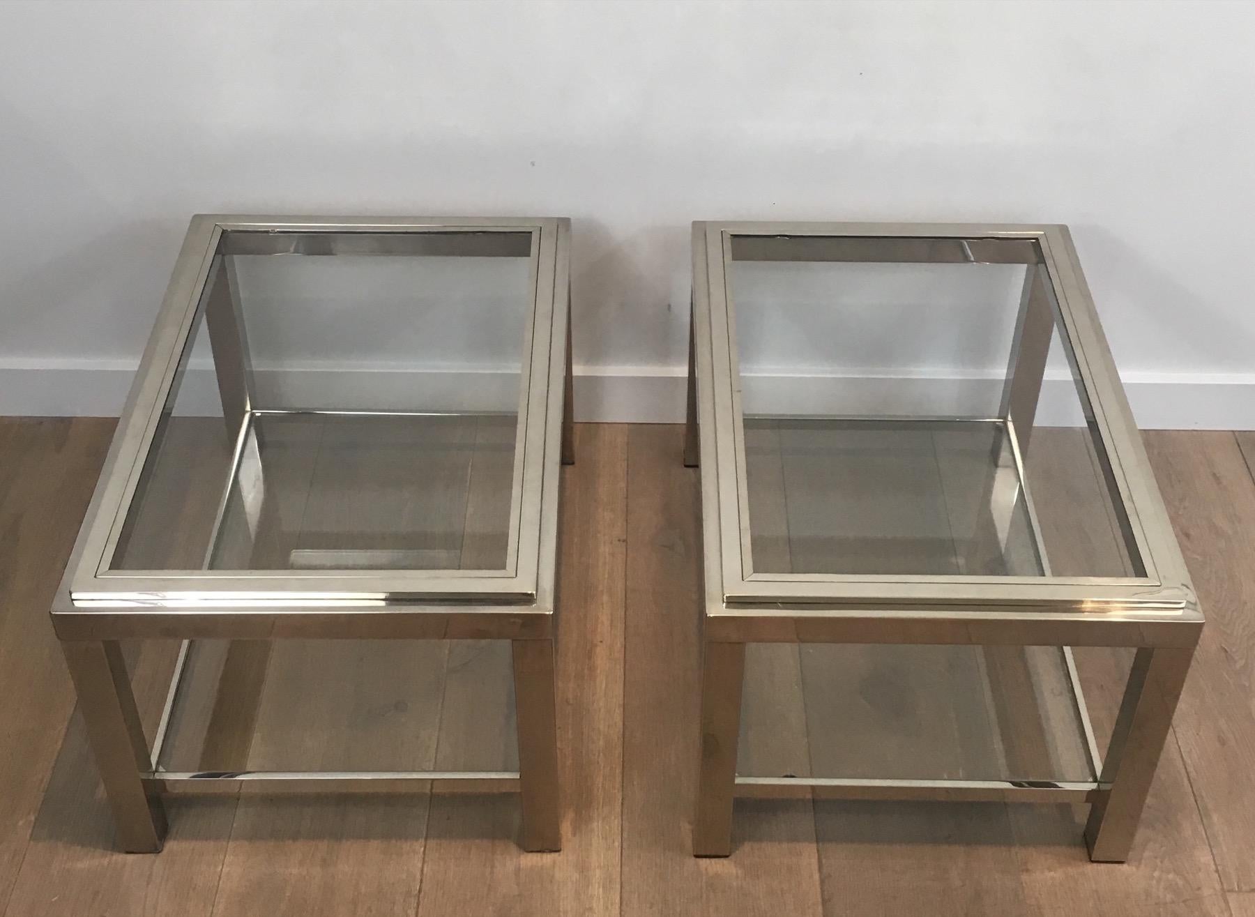 Pair of Rectangular Chrome Side Tables. French, Circa 1970 For Sale 8