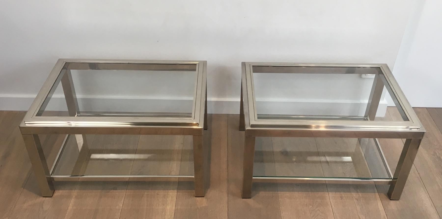 Pair of Rectangular Chrome Side Tables. French, Circa 1970 For Sale 9