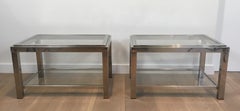 Pair of Rectangular Chrome Side Tables. French, Circa 1970