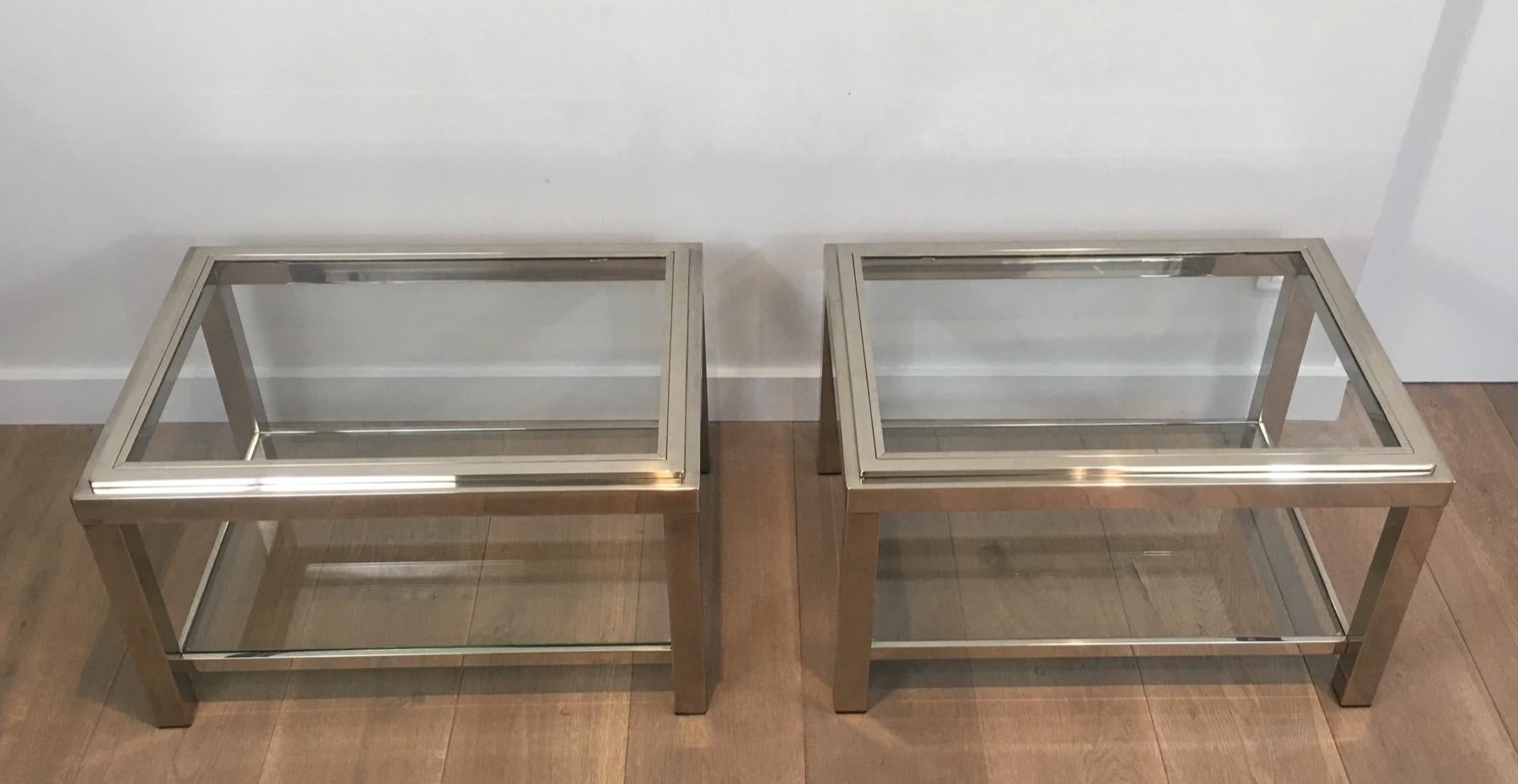 Mid-Century Modern Pair of Rectangular Chrome Side Tables. French, Circa 1970 For Sale