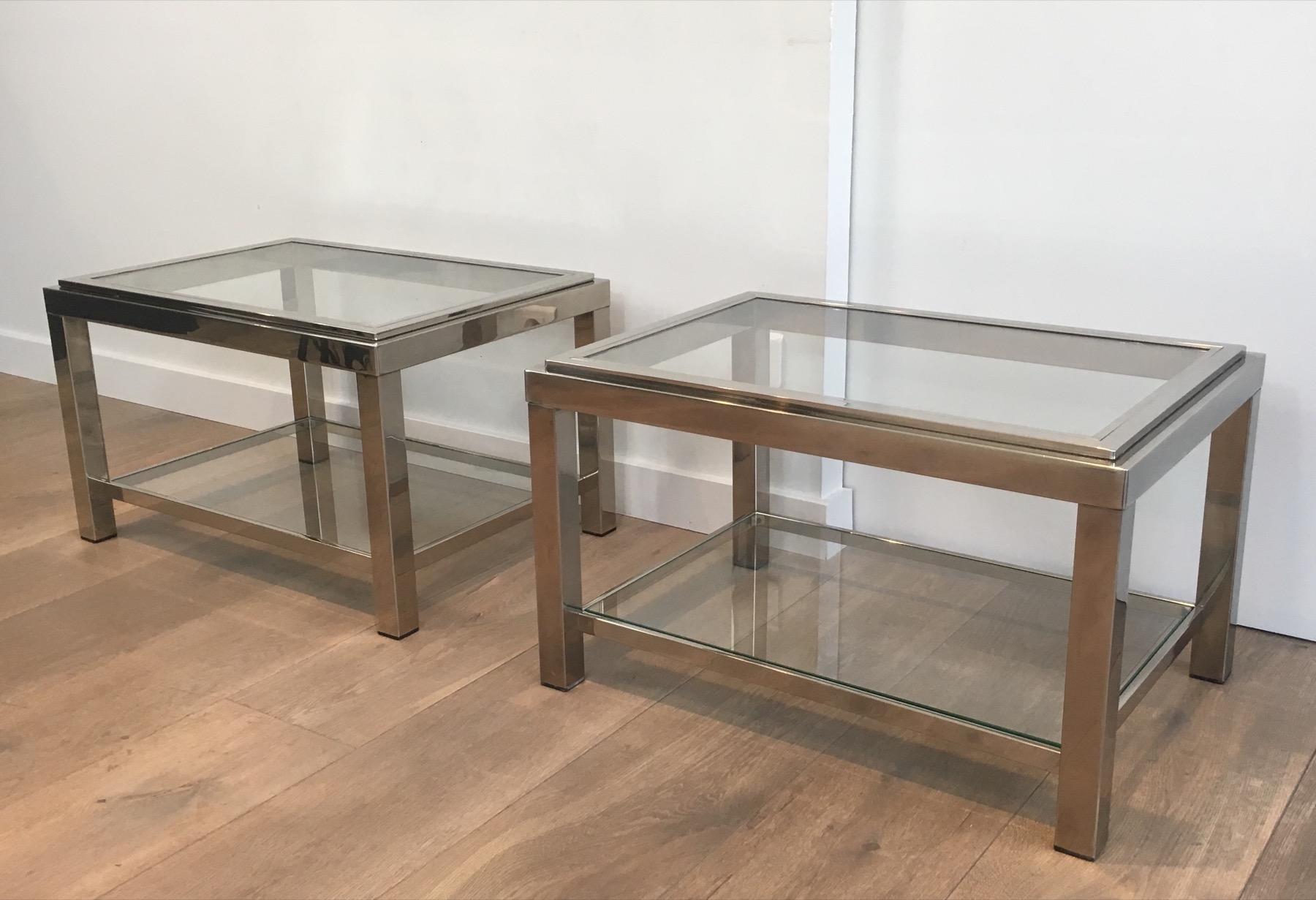 Late 20th Century Pair of Rectangular Chrome Side Tables. French, Circa 1970 For Sale