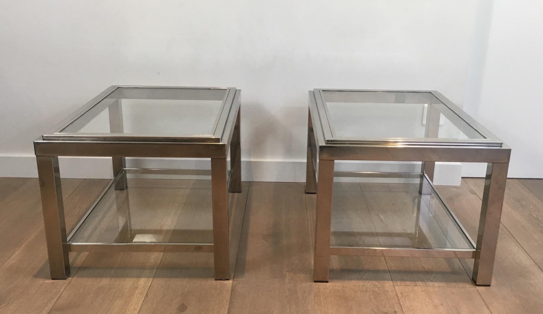 Pair of Rectangular Chrome Side Tables. French, Circa 1970 For Sale 2