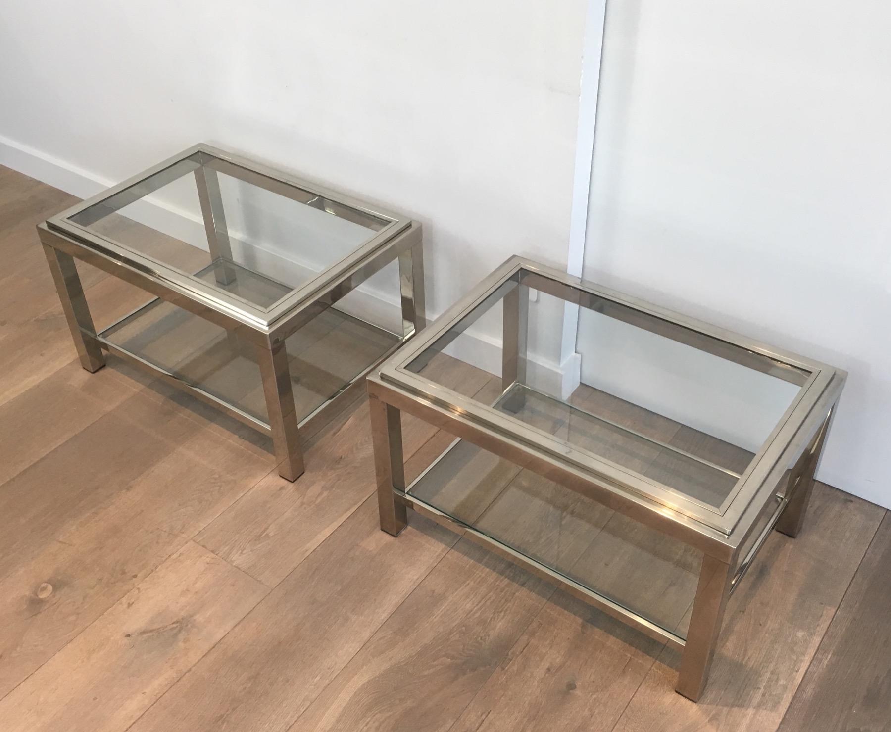 Pair of Rectangular Chrome Side Tables. French, Circa 1970 For Sale 3