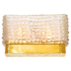 Pair of Rectangular Clear Murano Textured Glass and Brass Wall Lights, in stock