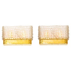 Paire d'appliques rectangulaires en verre texturé clair de Murano et laiton, en stock