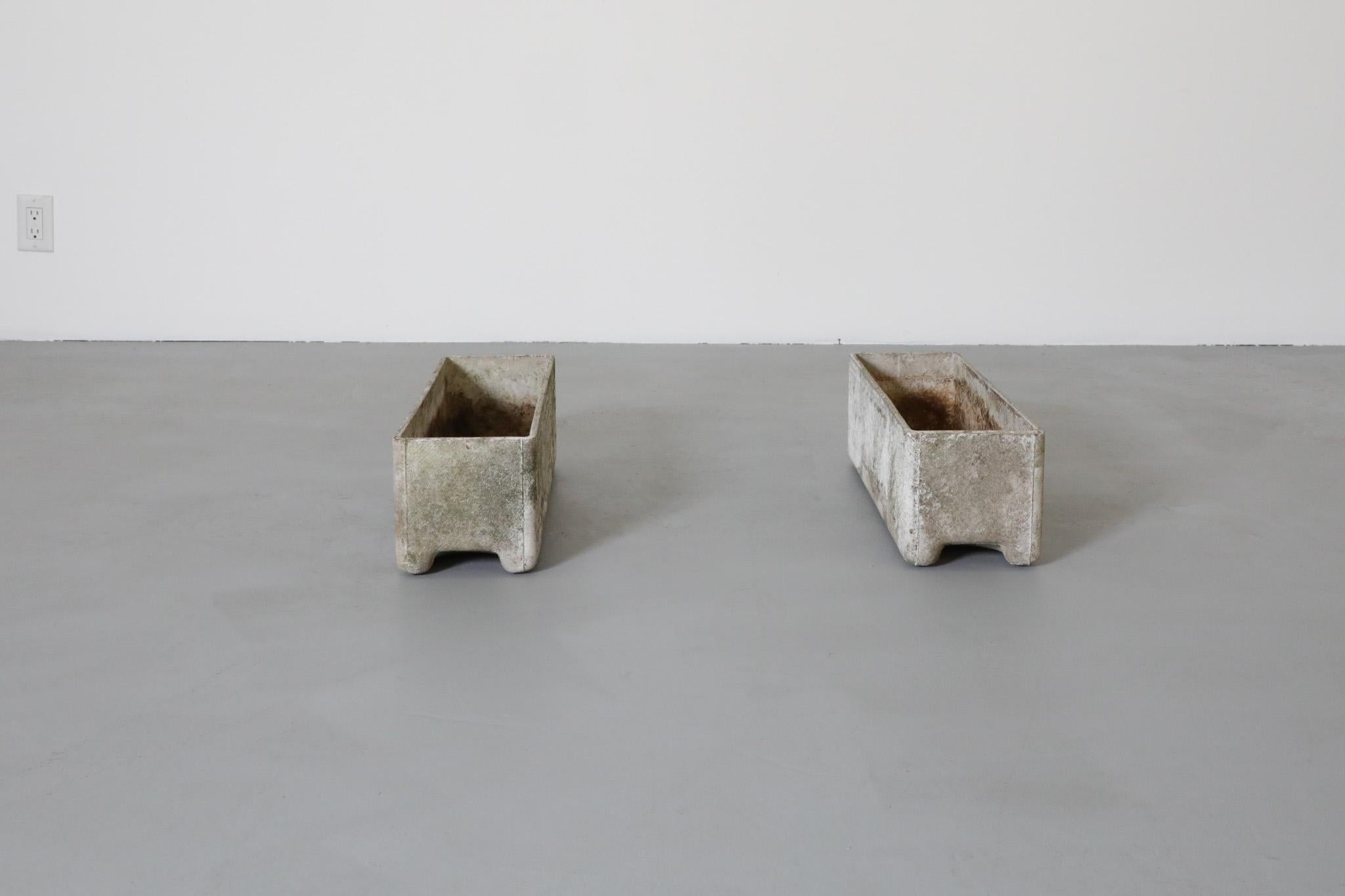 Pair of Rectangular Concrete Willy Guhl Attributed Planters w/ Diamond Pattern For Sale 4