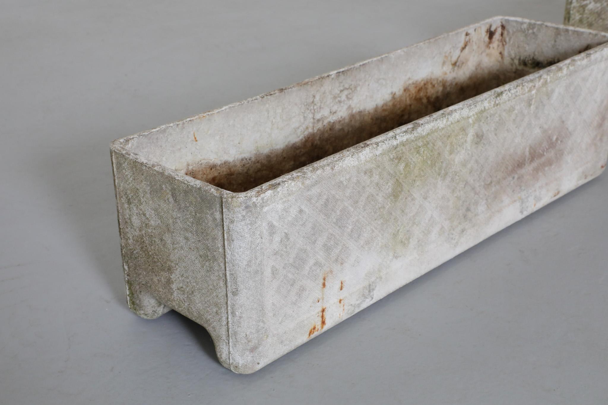 Pair of Rectangular Concrete Willy Guhl Attributed Planters w/ Diamond Pattern For Sale 9