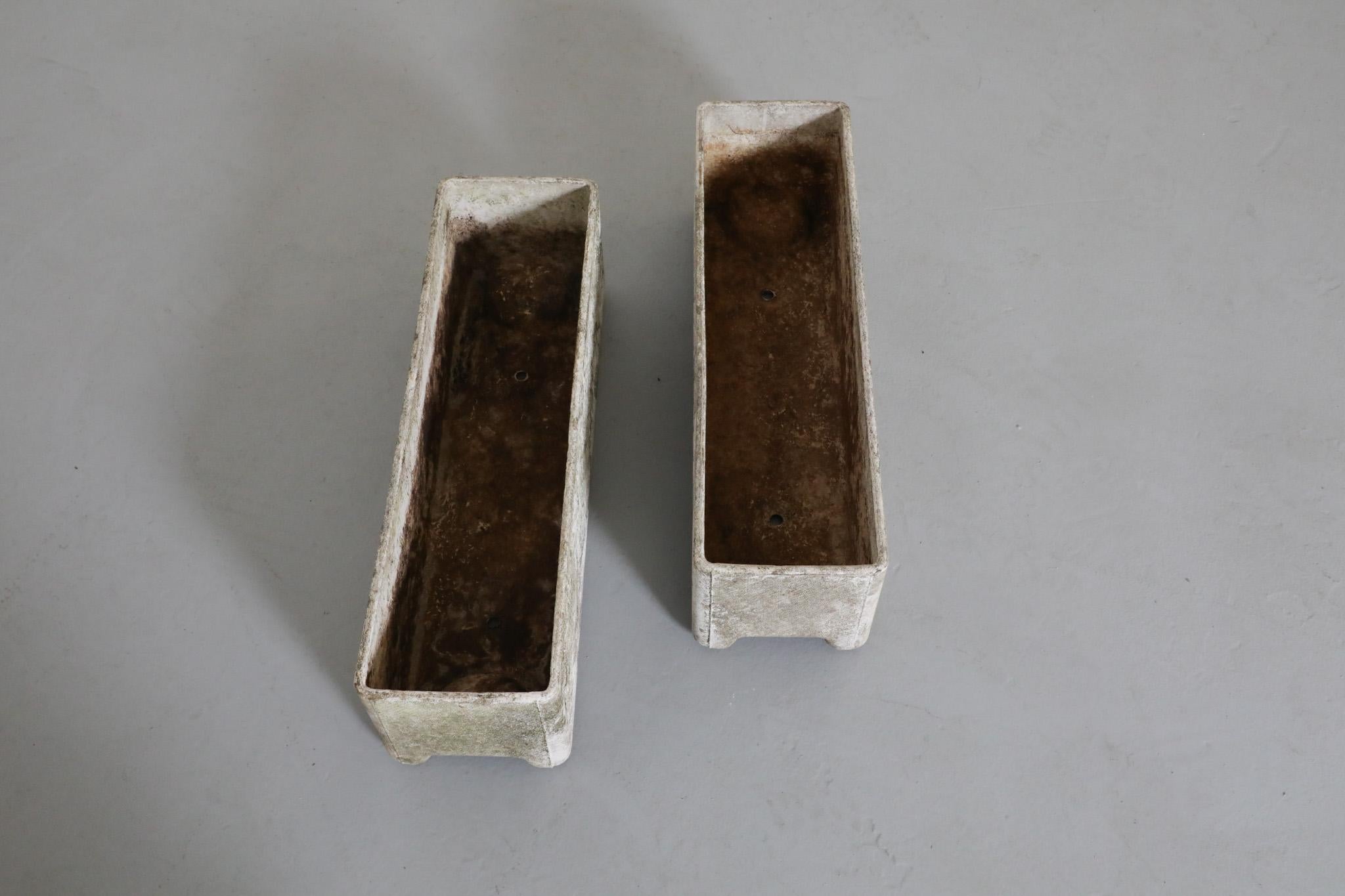 Late 20th Century Pair of Rectangular Concrete Willy Guhl Attributed Planters w/ Diamond Pattern For Sale