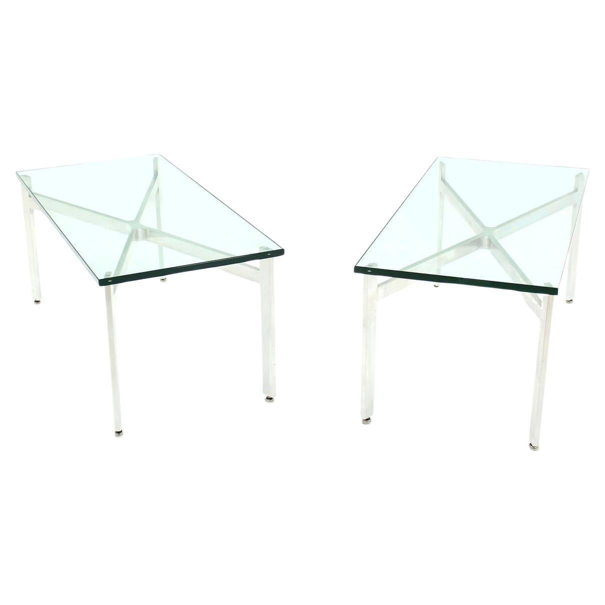 Pair of Rectangular Crome X Base 3/4" Glass Tops Coffee Side End Tables Stands For Sale