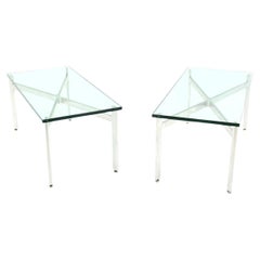 Pair of Rectangular Crome X Base 3/4" Glass Tops Coffee Side End Tables Stands