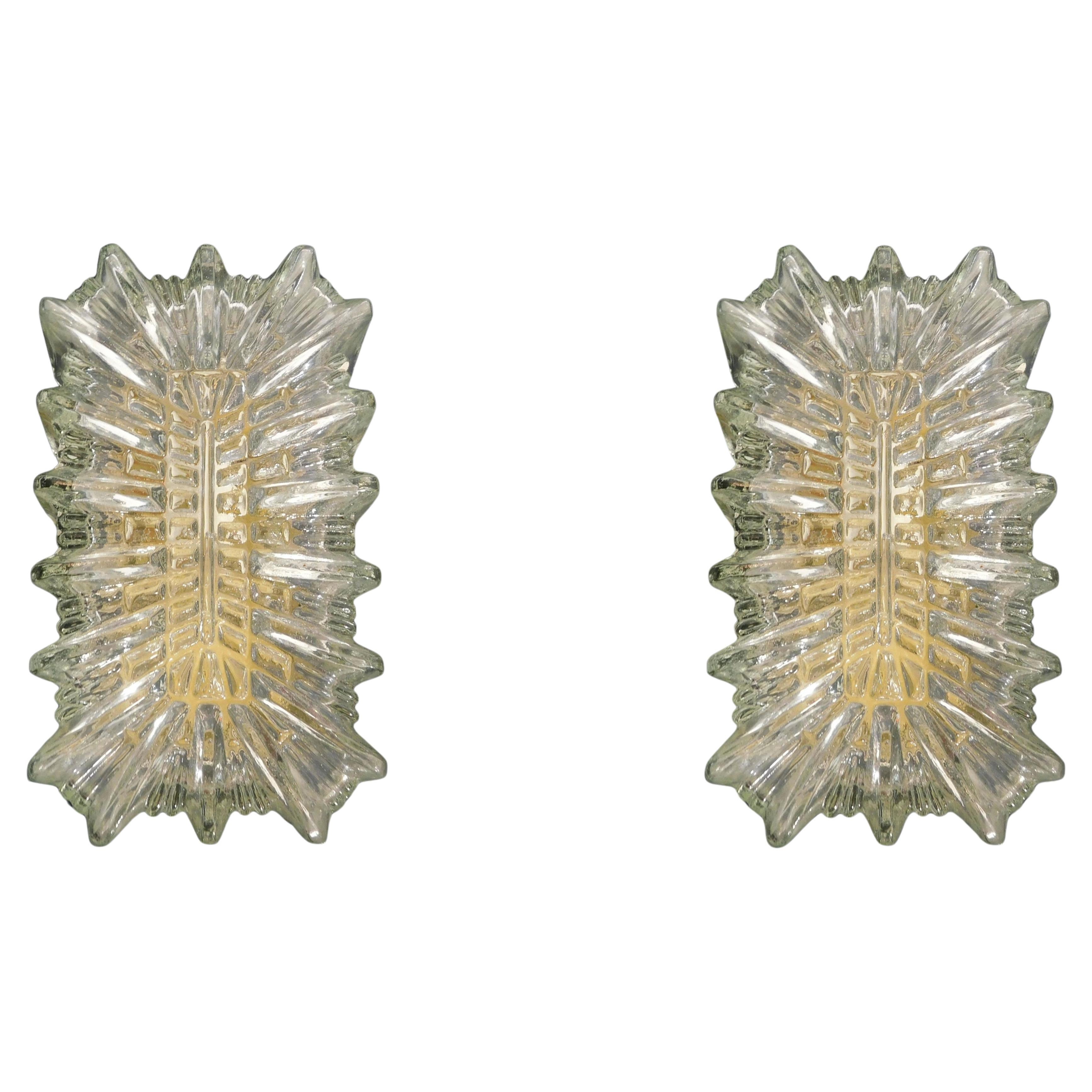 Pareja de Apliques Rectangulares de Cristal en venta