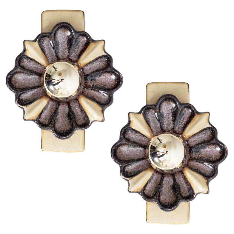 Paire d
appliques rectangulaires en forme de fleur en céramique par Pan, Danemark 1970 en vente