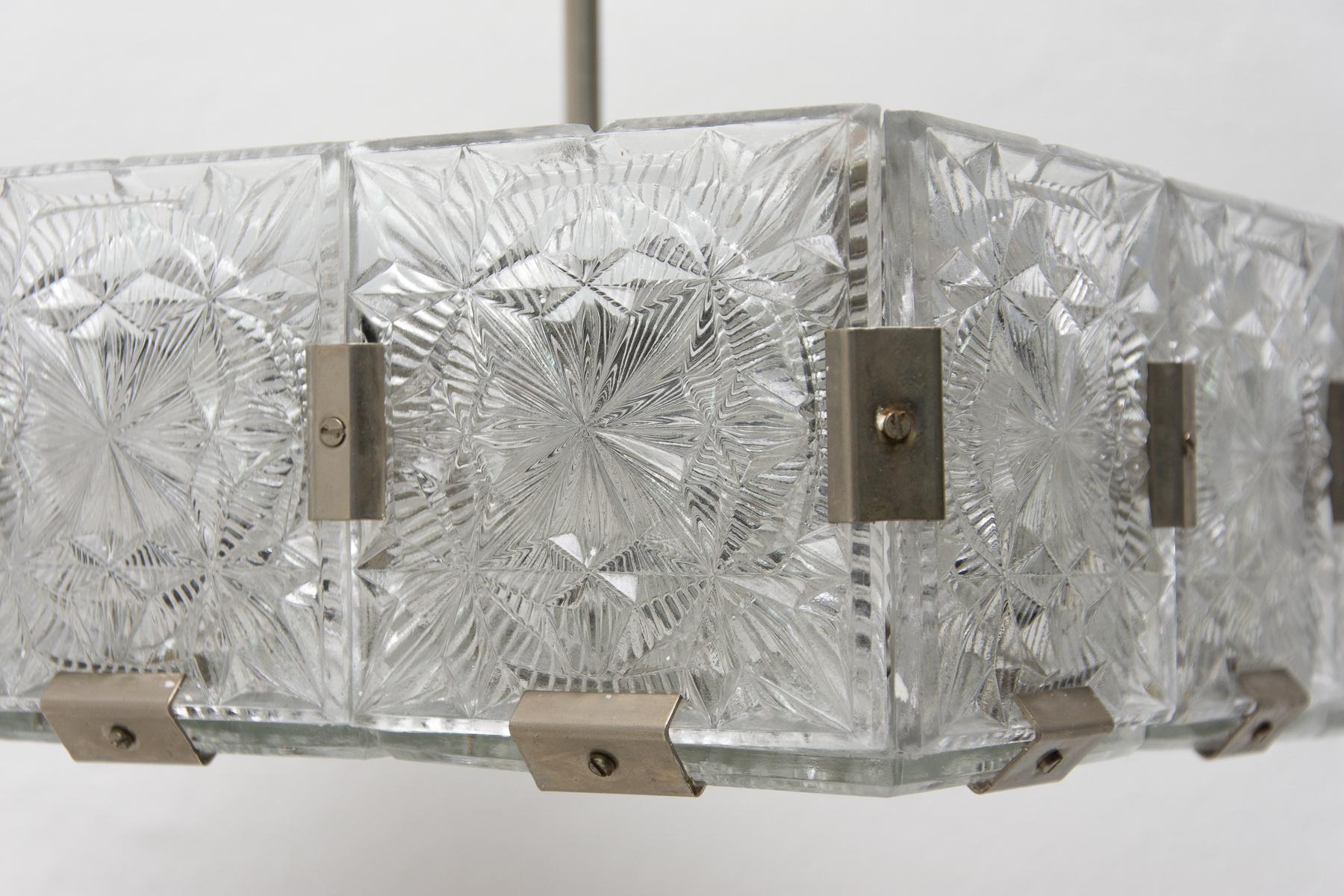 Rectangular Glass and Chromed Pendant Lamp from Kamenický Šenov, 1970s For Sale 2