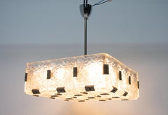Rectangular Glass and Chromed Pendant Lamp from Kamenický Šenov, 1970s
