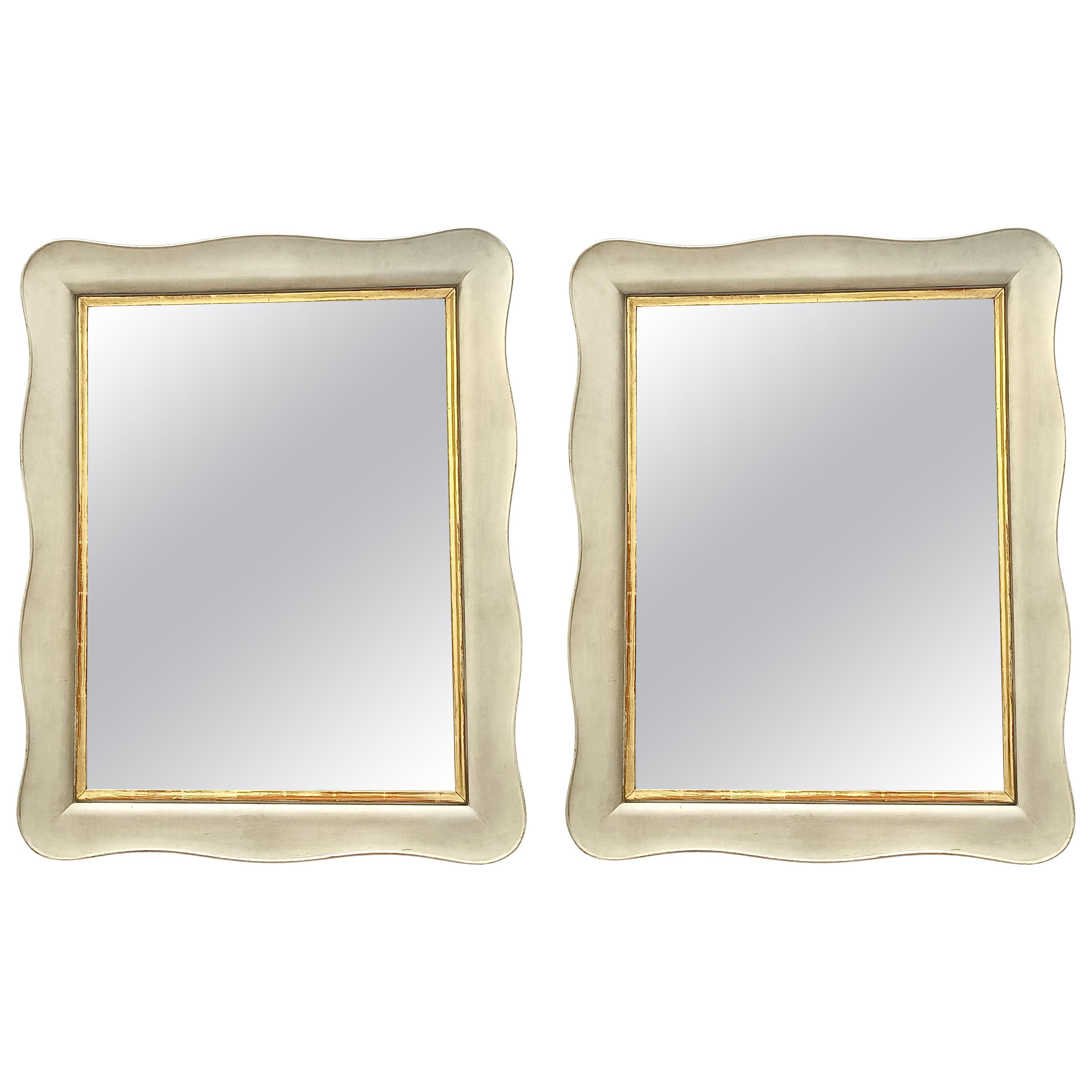 Pair of Rectangular Ivory Lacquered Wooden Wall Mirrors by Paolo Buffa, Italy