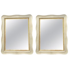 Pair of Rectangular Ivory Lacquered Wooden Wall Mirrors by Paolo Buffa, Italy