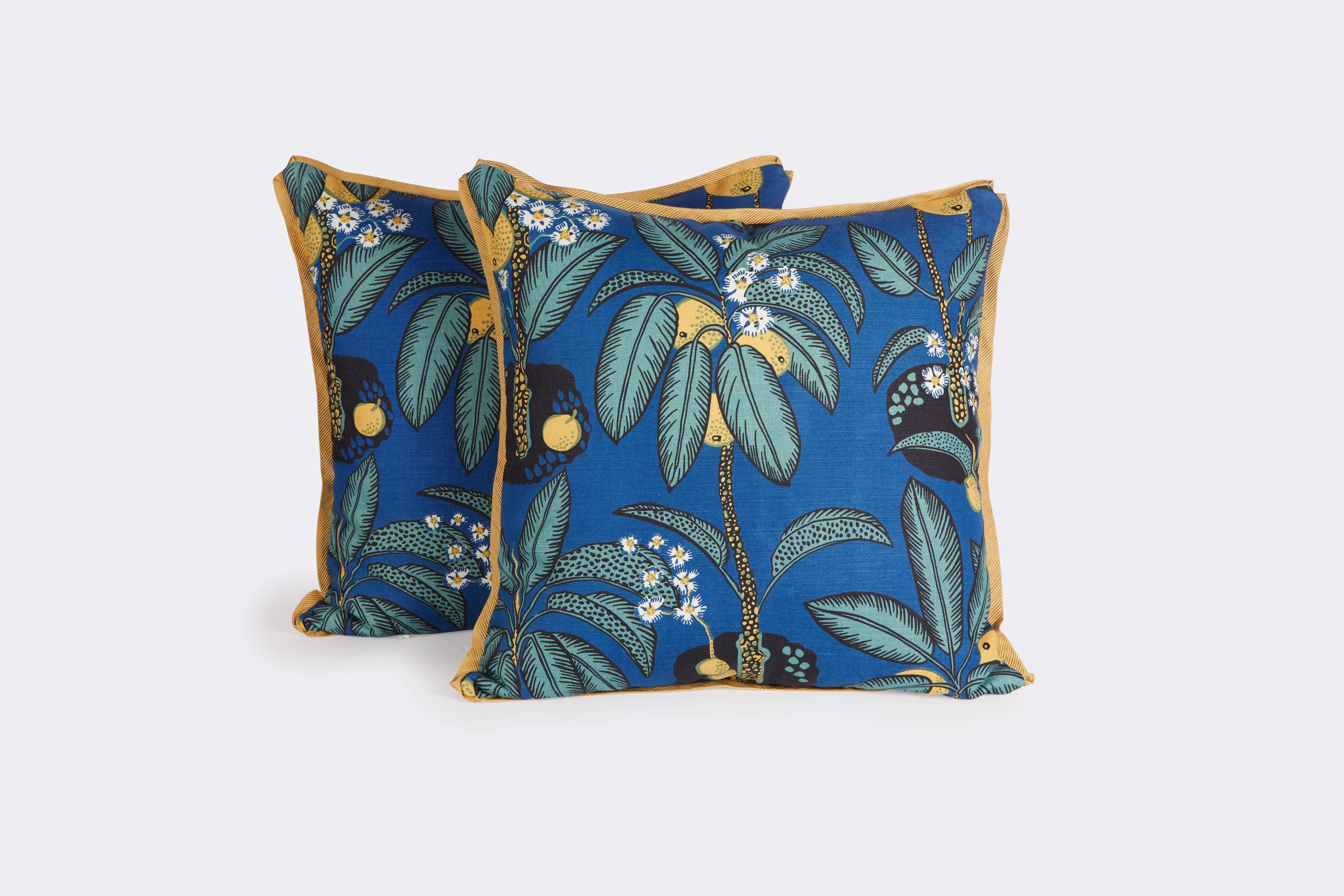 Contemporary Pair of Rectangular Josef Frank Cushions in the Notturno Pattern For Sale