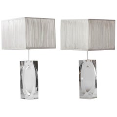 Pair of Rectangular Lucite Lamps, circa 1970