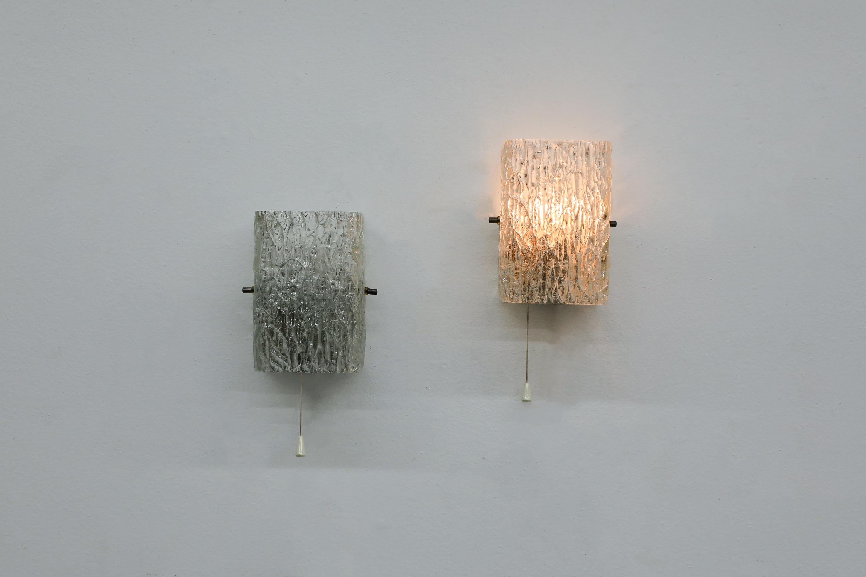 Austrian Pair of Rectangular Mazzega Inspired Moulded Glass Wall Sconces For Sale