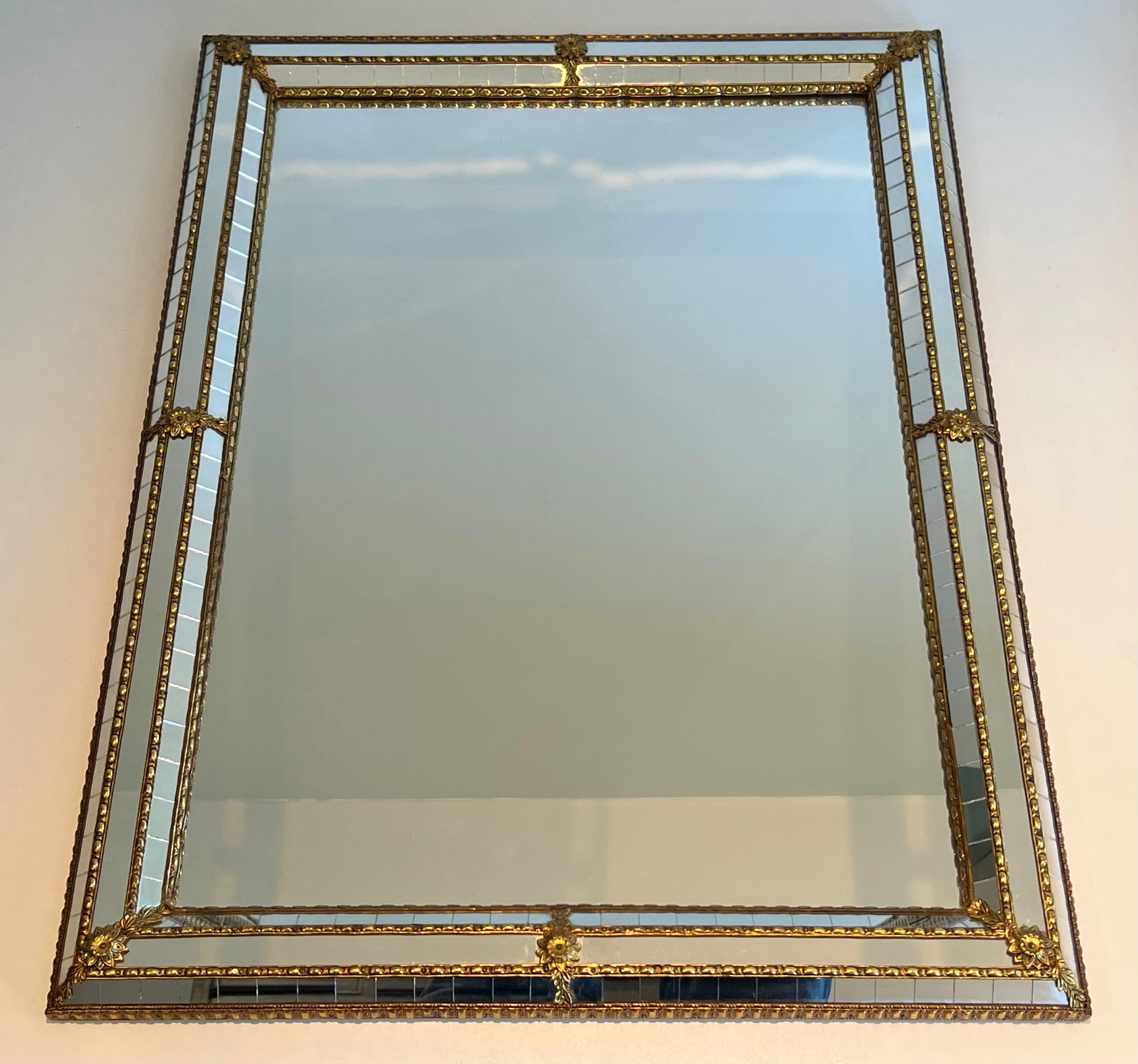 Pair of Rectangular Multi-Facets Mirrors with Brass Garlands 4
