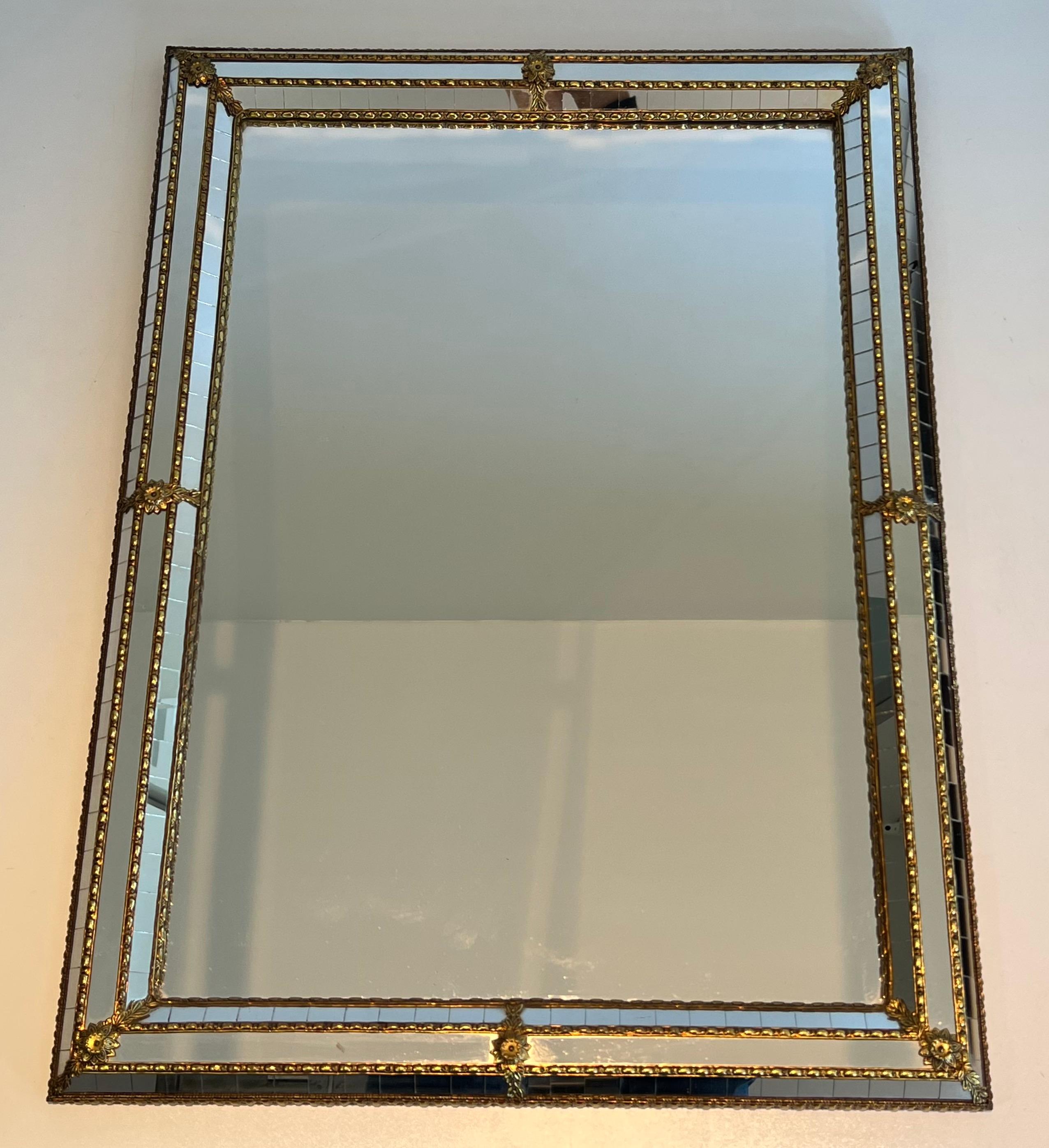 Pair of Rectangular Multi-Facets Mirrors with Brass Garlands 8