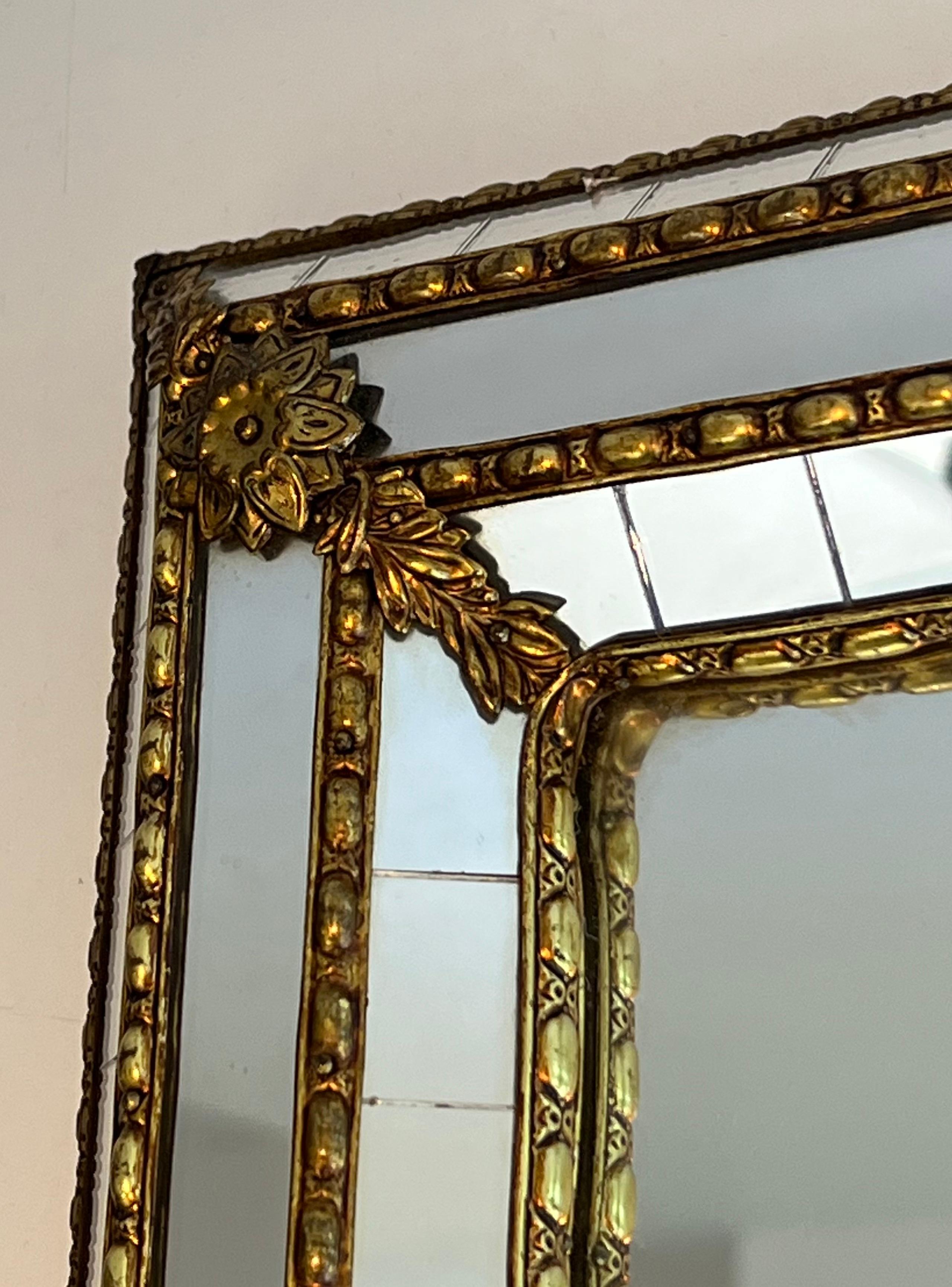 Pair of Rectangular Multi-Facets Mirrors with Brass Garlands 9