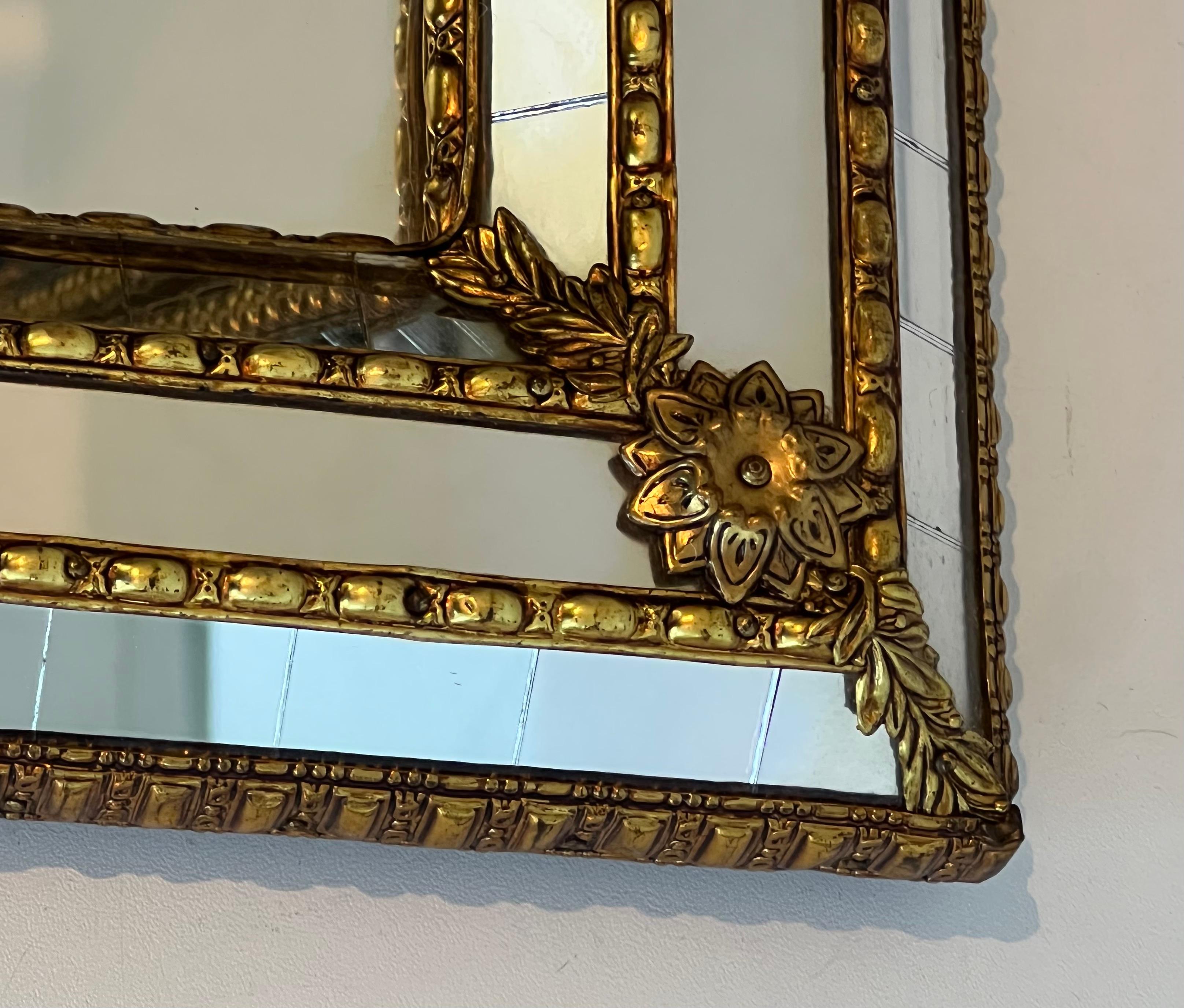 Pair of Rectangular Multi-Facets Mirrors with Brass Garlands 11
