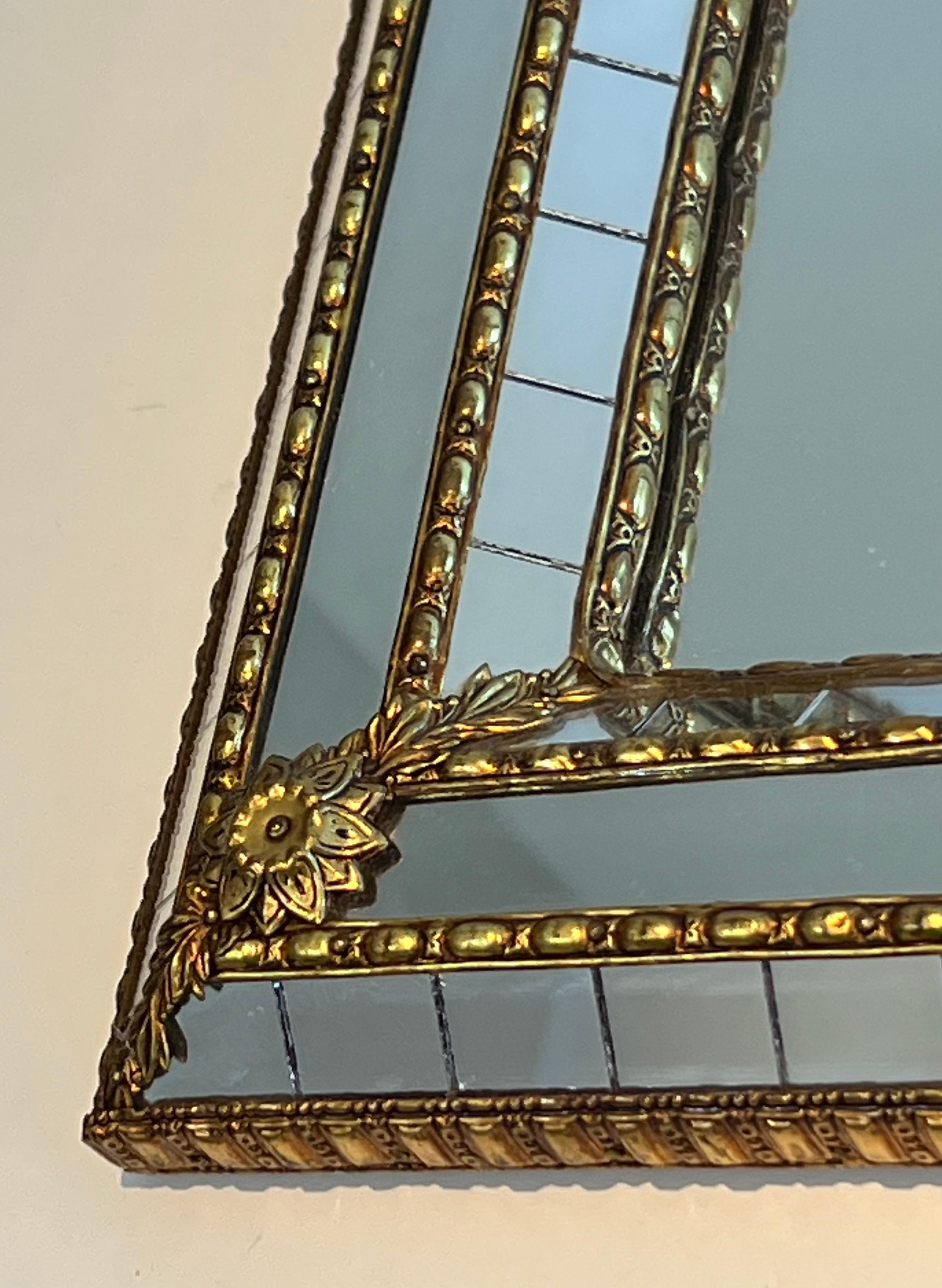 Neoclassical Pair of Rectangular Multi-Facets Mirrors with Brass Garlands