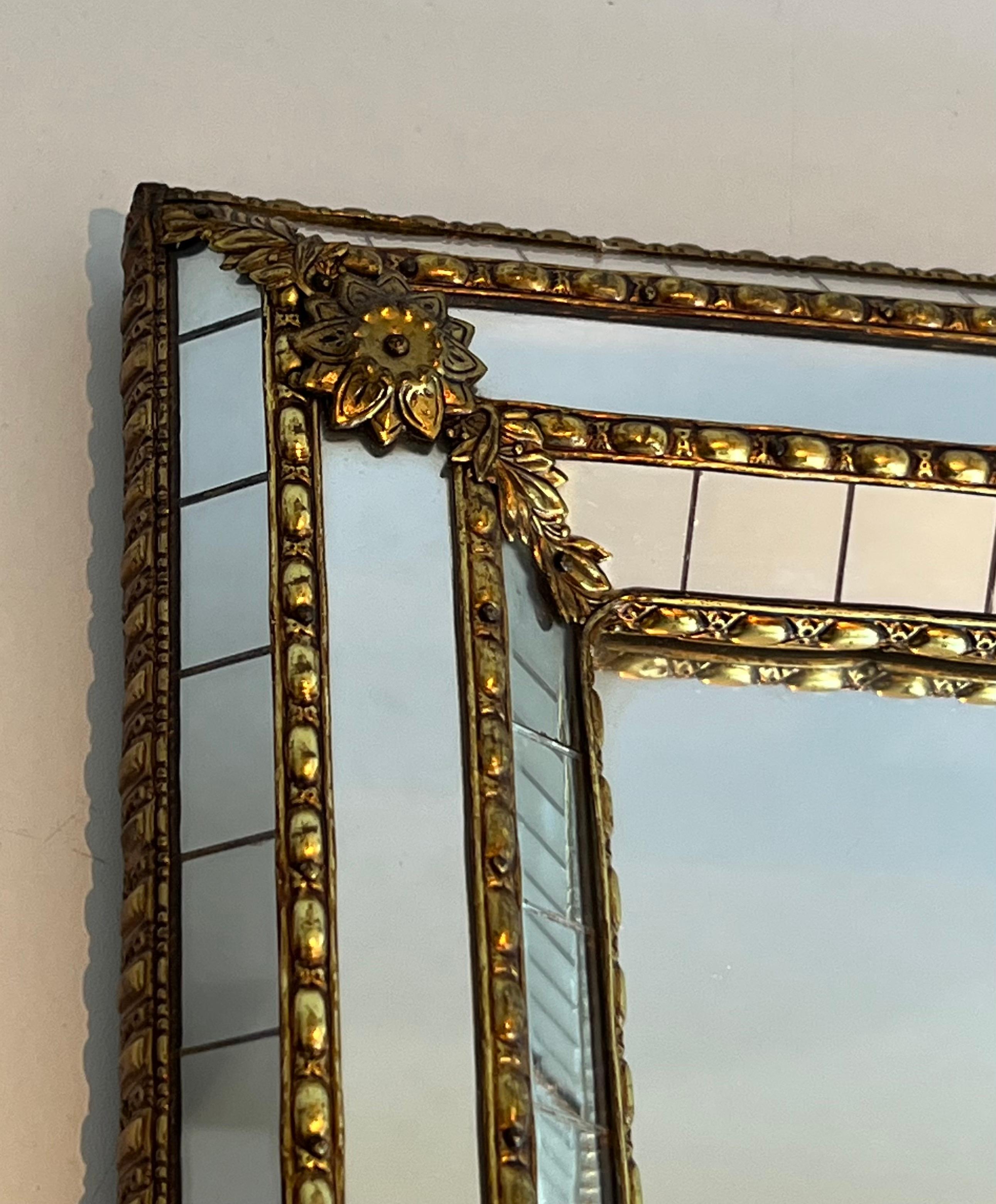 Pair of Rectangular Multi-Facets Mirrors with Brass Garlands In Good Condition In Marcq-en-Barœul, Hauts-de-France