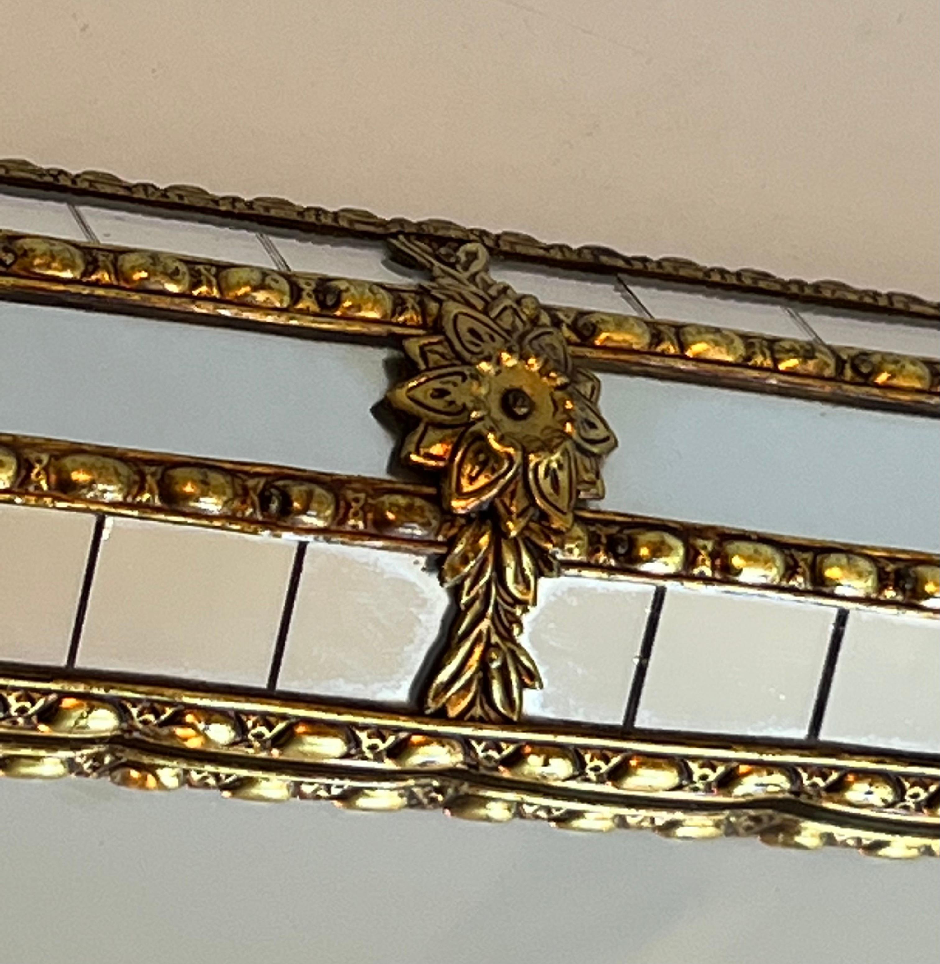 20th Century Pair of Rectangular Multi-Facets Mirrors with Brass Garlands