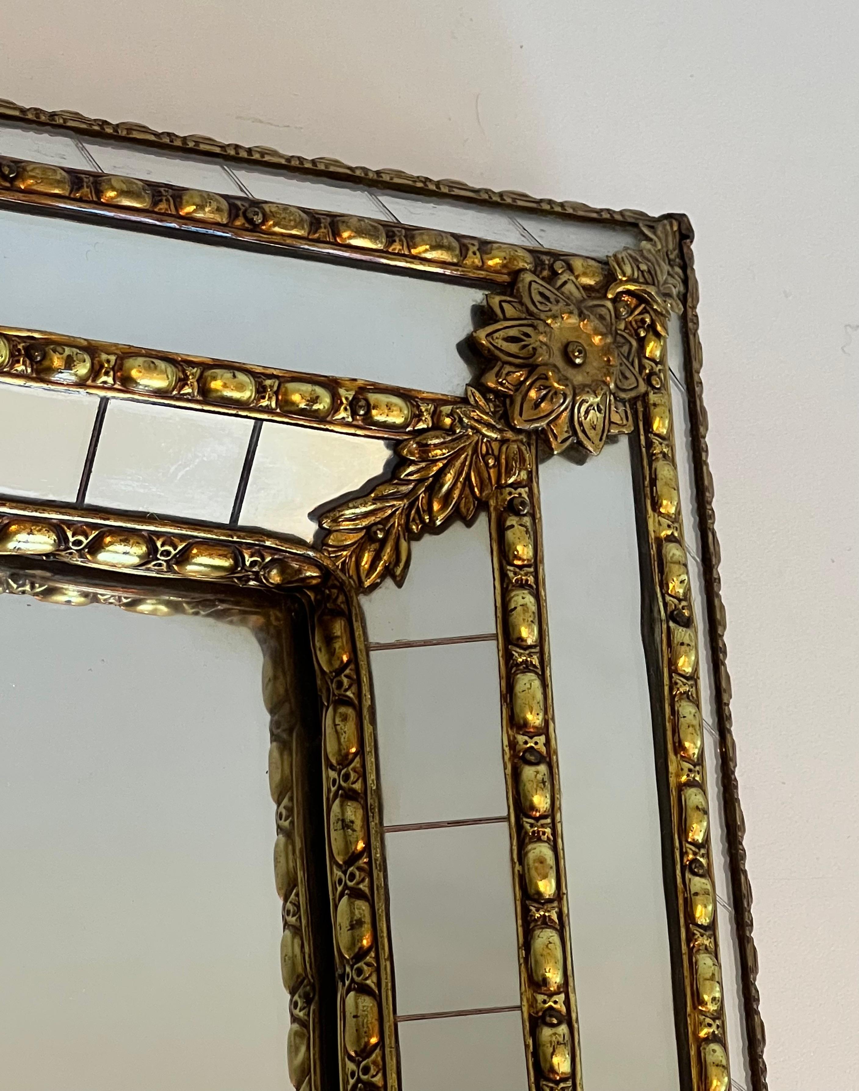 Pair of Rectangular Multi-Facets Mirrors with Brass Garlands 1