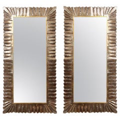 Pair of Rectangular Murano Amber Glass Framed Mirror