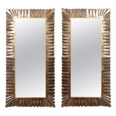 Pair of Rectangular Murano Bronze Glass Framed Mirrors, in Stock