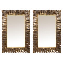 Paire de miroirs rectangulaires encadrés en verre de Murano et bronze, en stock