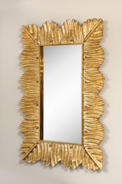 Pair of Rectangular Murano Glass Mirrors with Gold Leaf and Brass Details, Italy