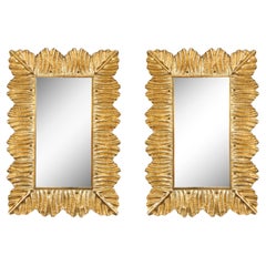 Pair of Rectangular Murano Glass Mirrors with Gold Leaf and Brass Details, Italy