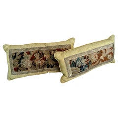 Pair of Rectangular Needlepoint Pillows Framed in Alternate Fabrics