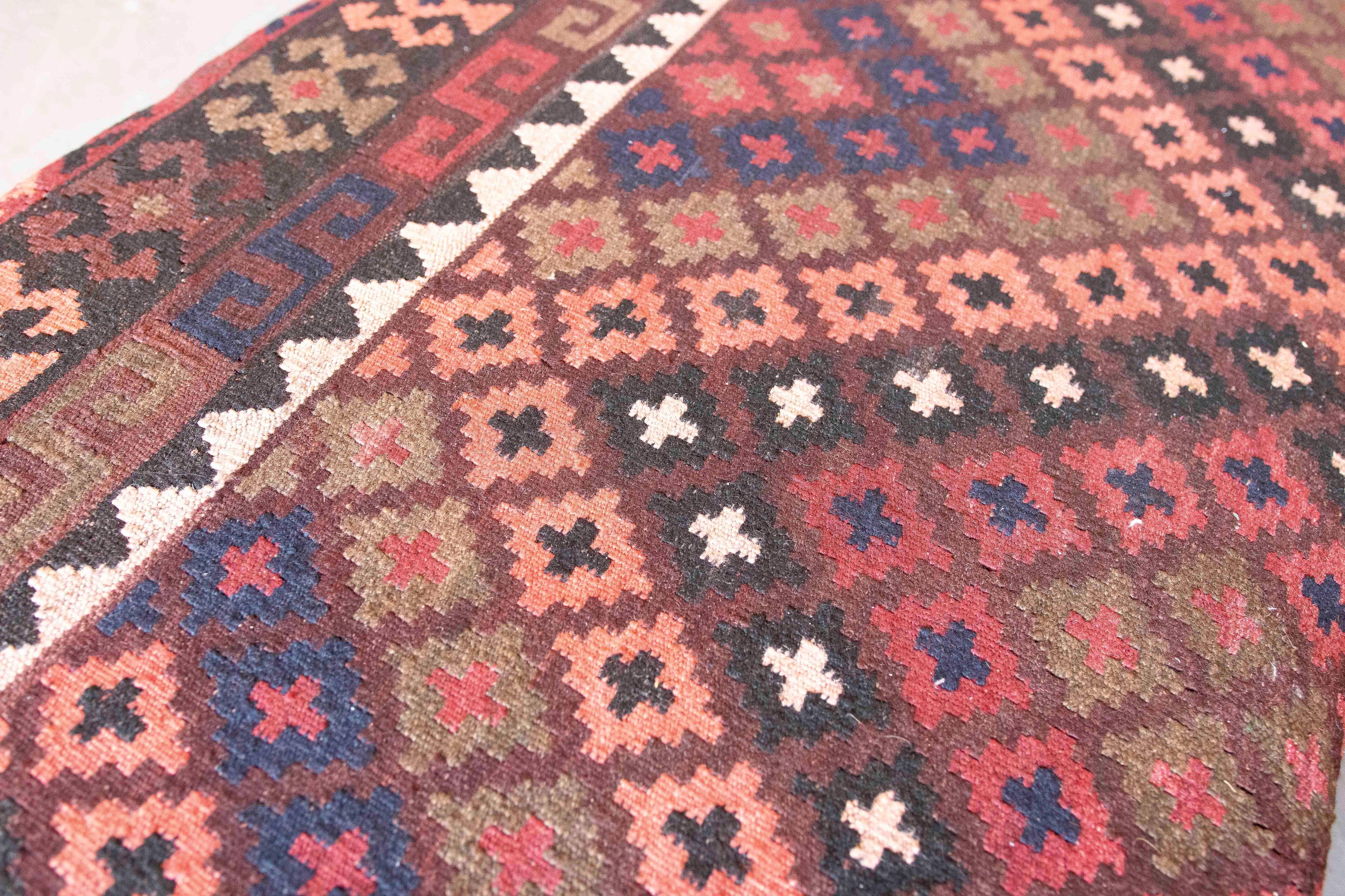 Pair of Rectangular Poufs with Ethnic Design Kilim Fabric Upholstery 11
