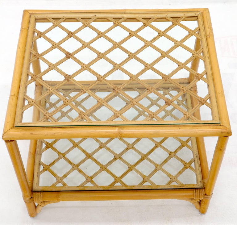Pair of Rectangular Rattan Bases Glass Top End Side Tables at 1stDibs