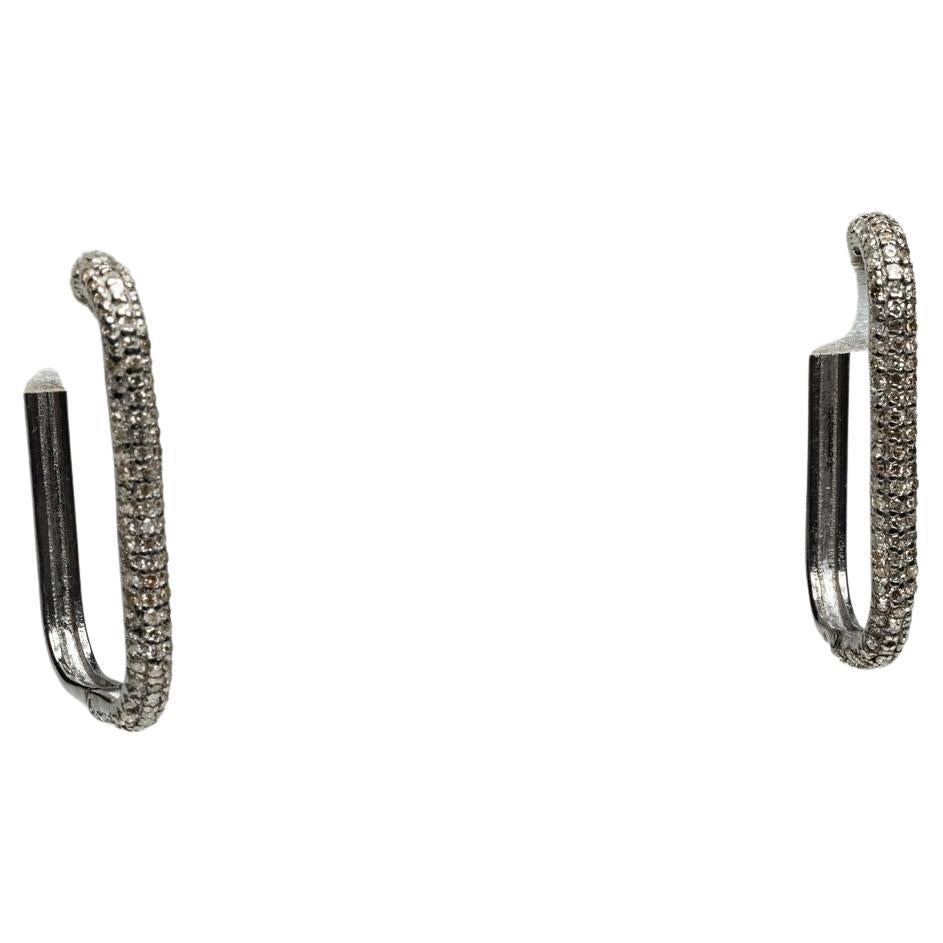 Pair of Rectangular Shaped Diamond Hoops en vente