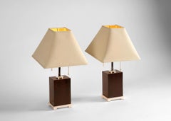 Paire de lampes de table rectangulaires, métal et Wood