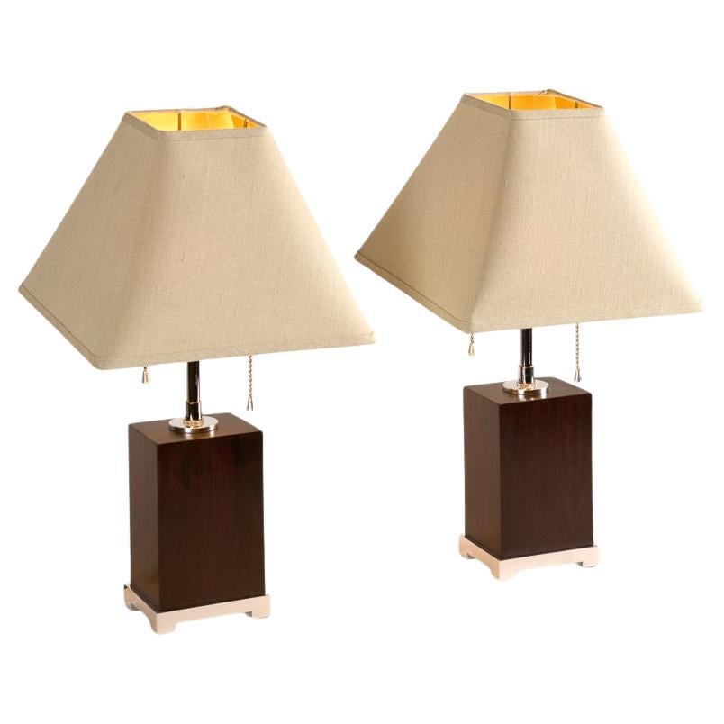 Pair of Rectangular Table Lamps, Metal 
Wood For Sale