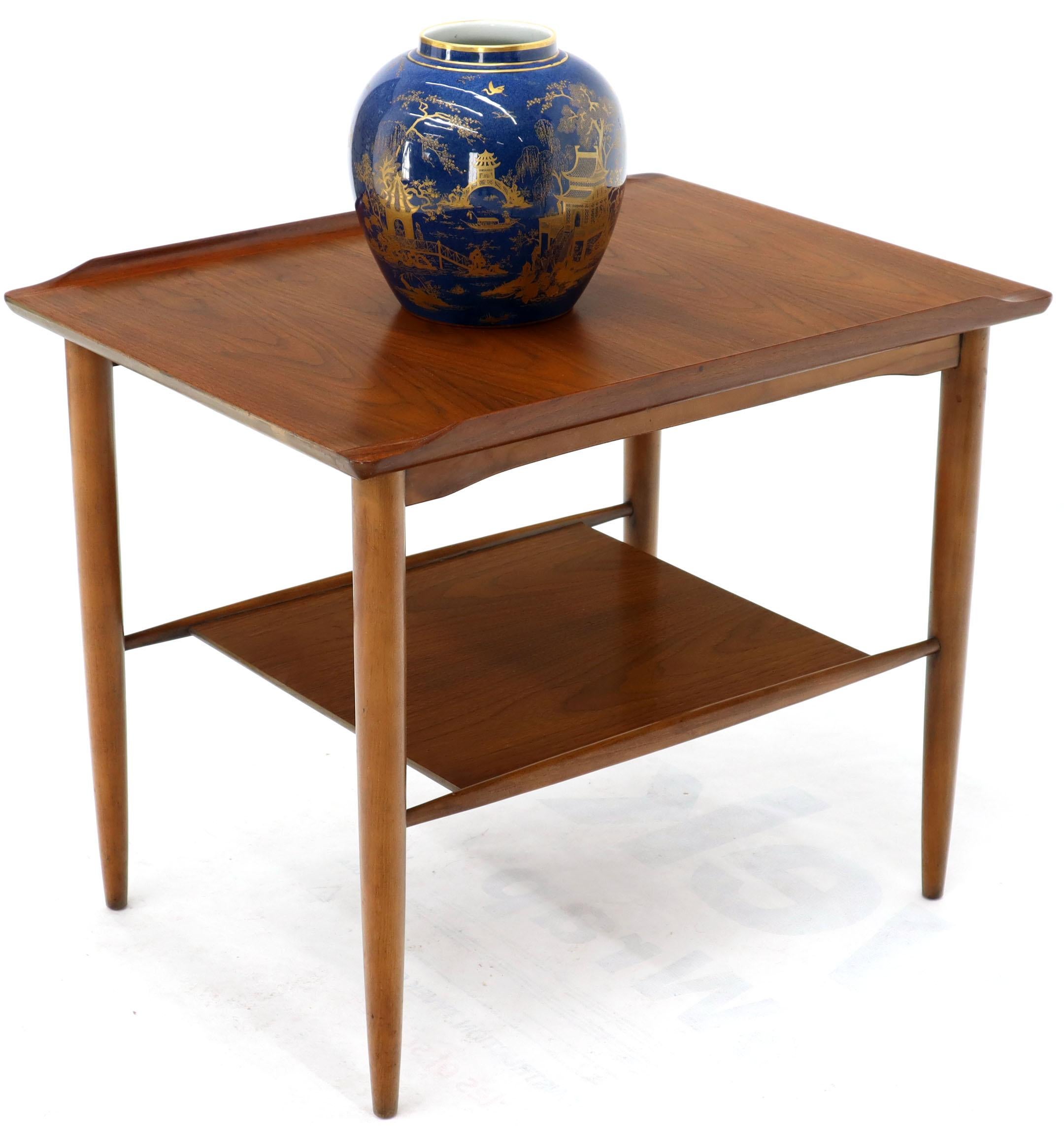 Pair of Rectangular Two-Tier Rolled Edge Top Walnut End Table with Shelf 7